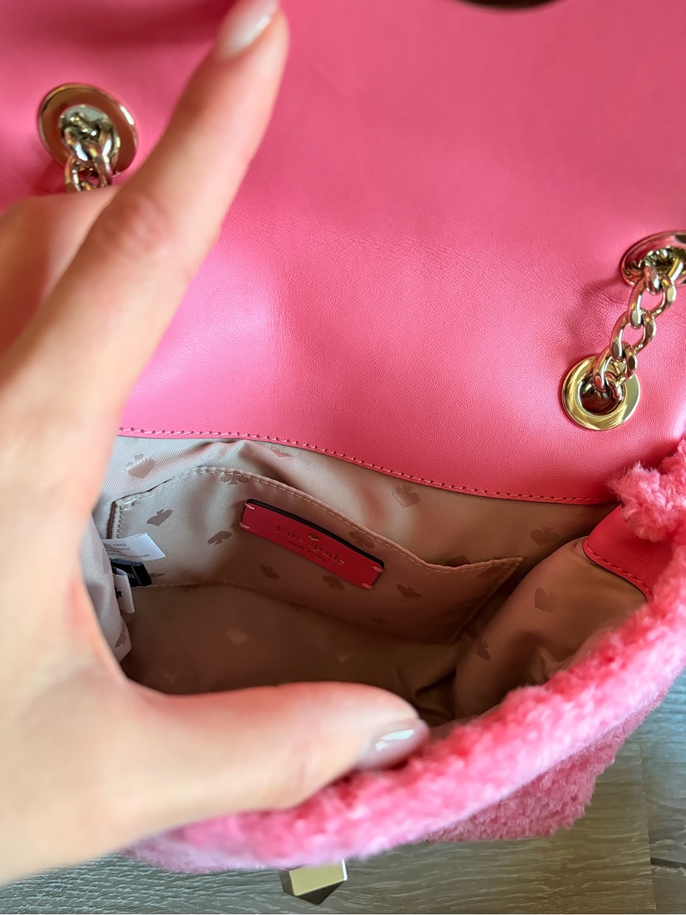 Kate Spade Natalia Bright Blush Pink Faux Fur Small Flap Crossbody Bag - Picture 4 of 5